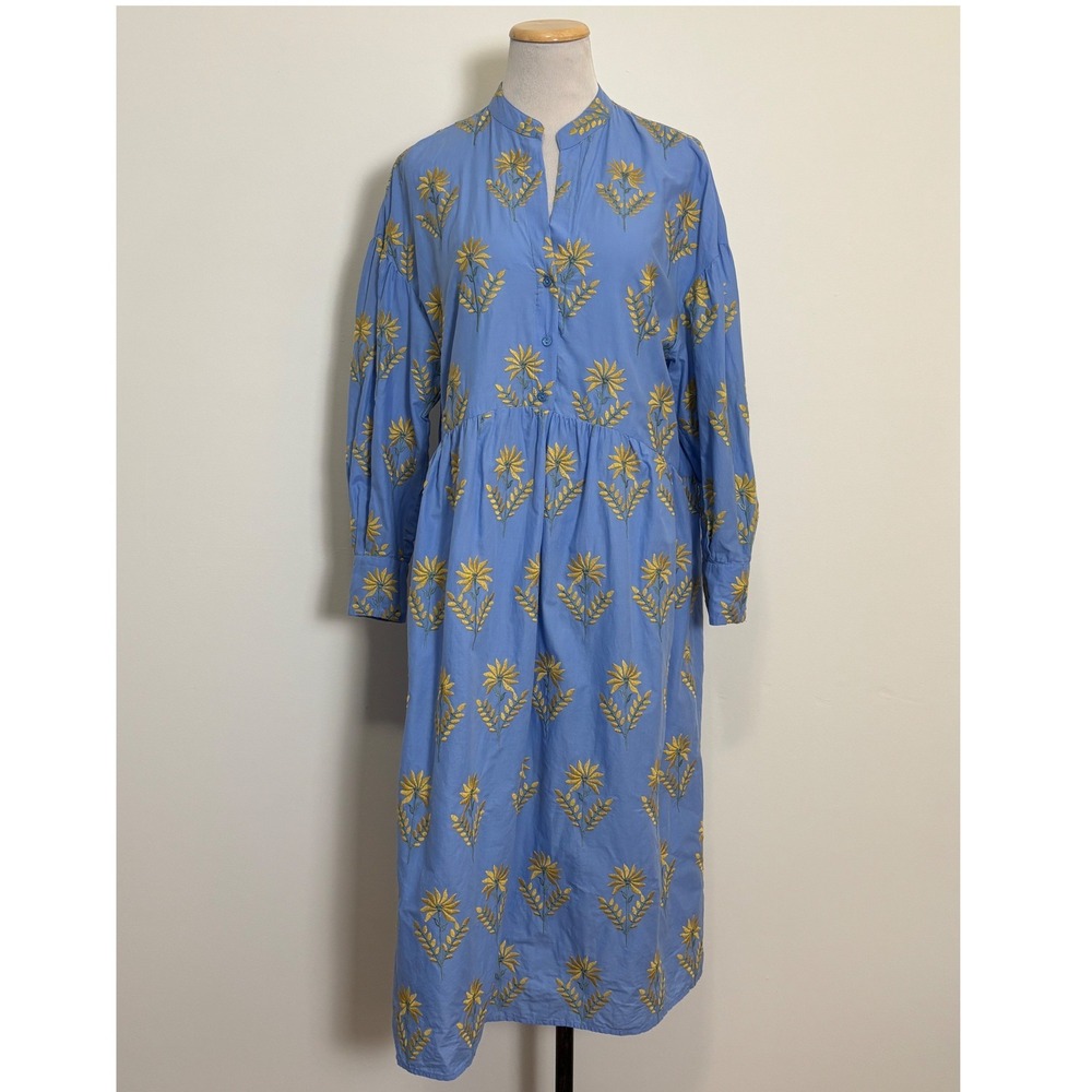 Zara Floral Embroidered Midi Dress Small Cotton Cottage Long Sleeve Boho